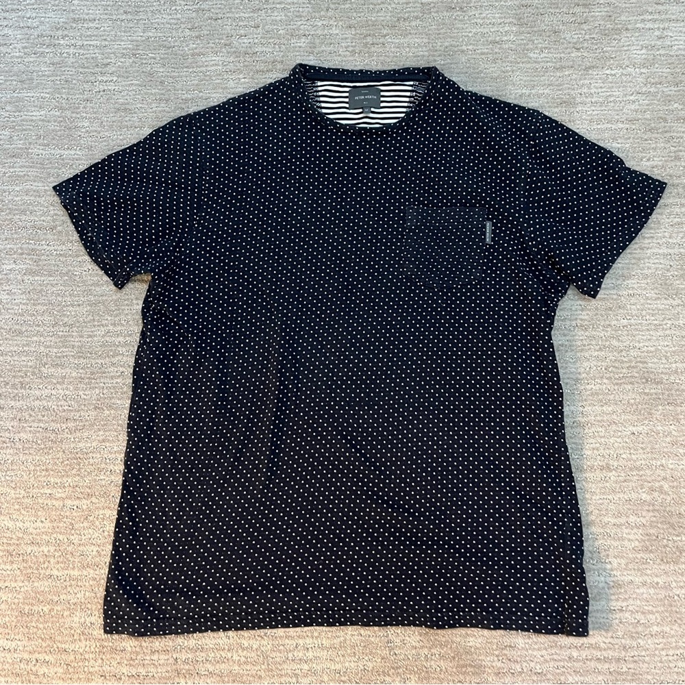 PETER WERTH Polka Dot Navy T Shirt Medium